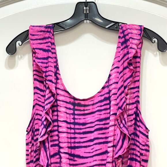 New Victoria's Secret Swim Cover Dress Small Pink Purple Ruffle Zebra Stripe - Picture 2 of 8